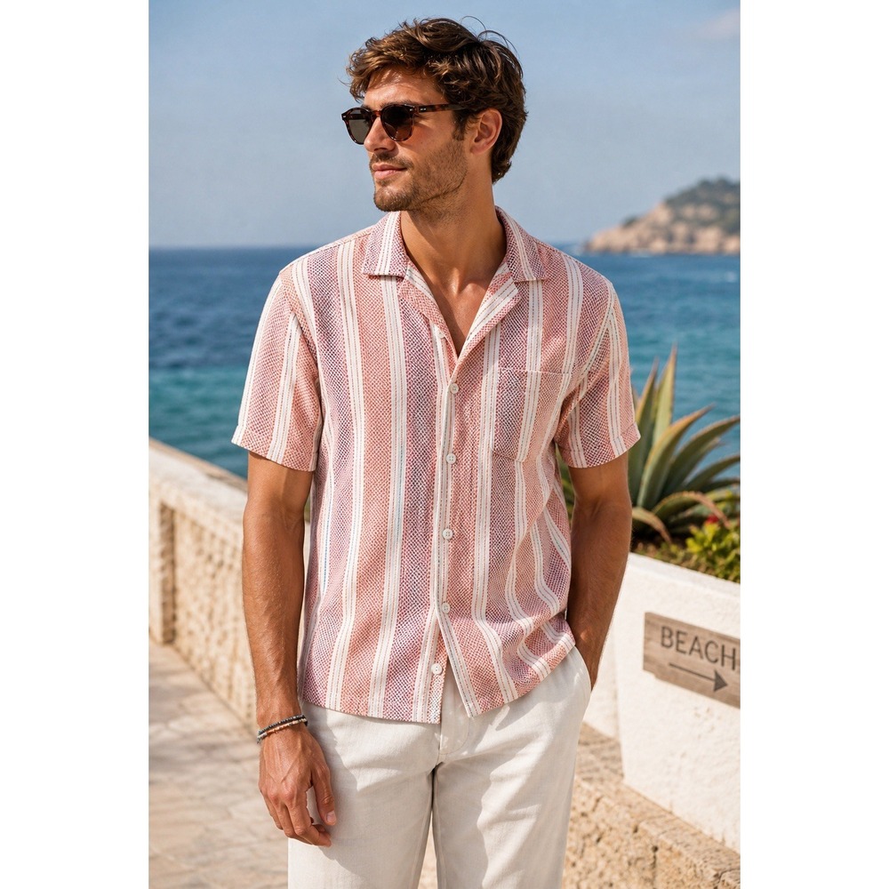 Corridor NYC Acid Plaid Sundown Summer Shirt Short Sleeve Button Up L Pink Woven